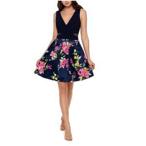 Xscape Floral Fit & Flare Mini Cocktail Dress